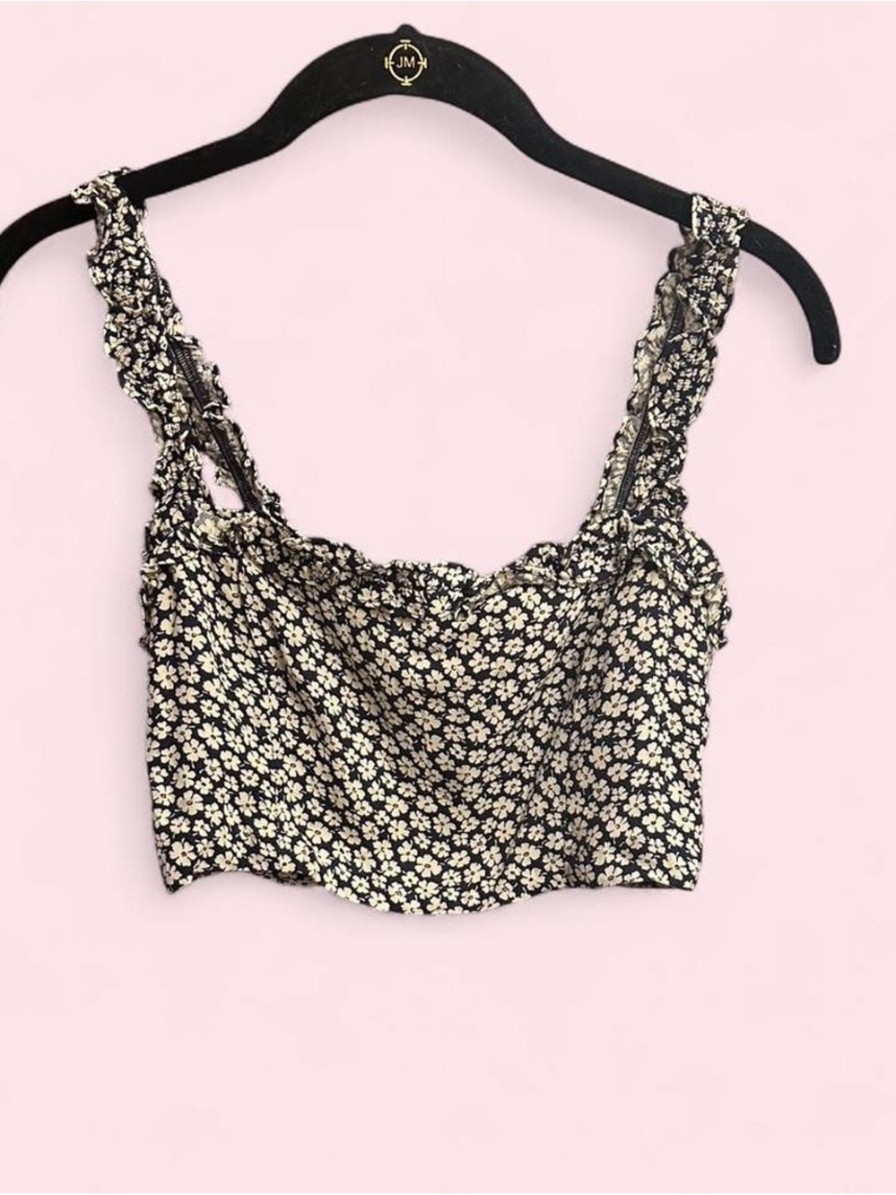 Reformation Black Floral Smocked Crop Top + pants with White Daisies (preloved)